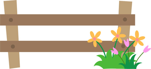 Wooden Fence With Grass Flower Illustration
