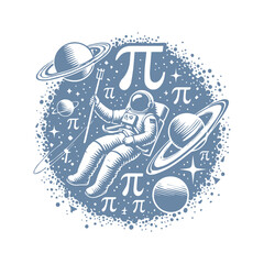 Astronaut and Pi Symbol Silhouette Vector for Pi Day