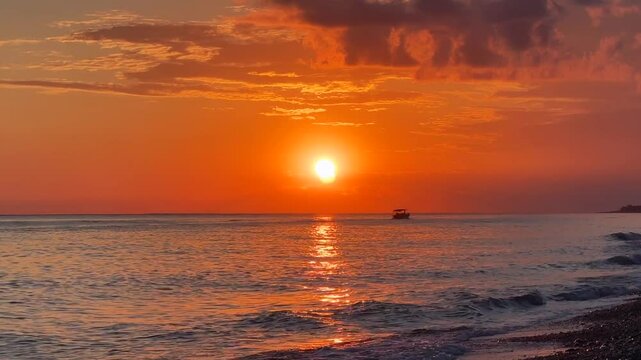 orange sunset on the sea coast