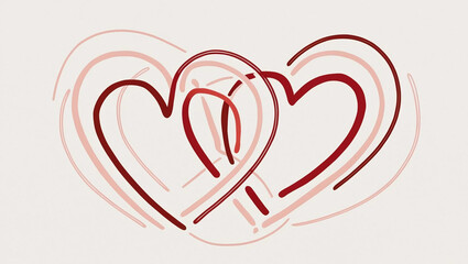 Abstract illustration of two intertwined hearts in red and pink lines, symbolizing love and connection