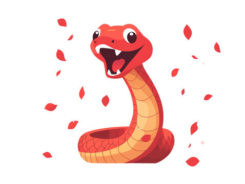 Happy cartoon snake smiling with falling leaves
