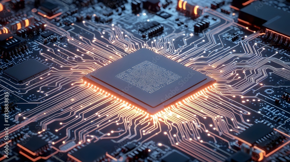 Poster illuminated central processing unit on circuit board