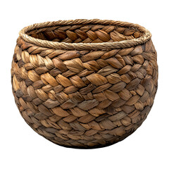 Round Woven Seagrass Basket Brown Natural Texture Art Home Boho Reed Home Decor isolated on transparent or white background, png