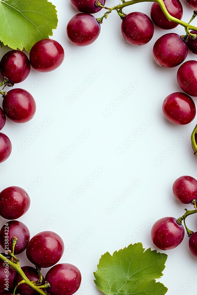 Poster bunch of red grapes are arranged in a circle on a white background. the grapes are clustered togethe