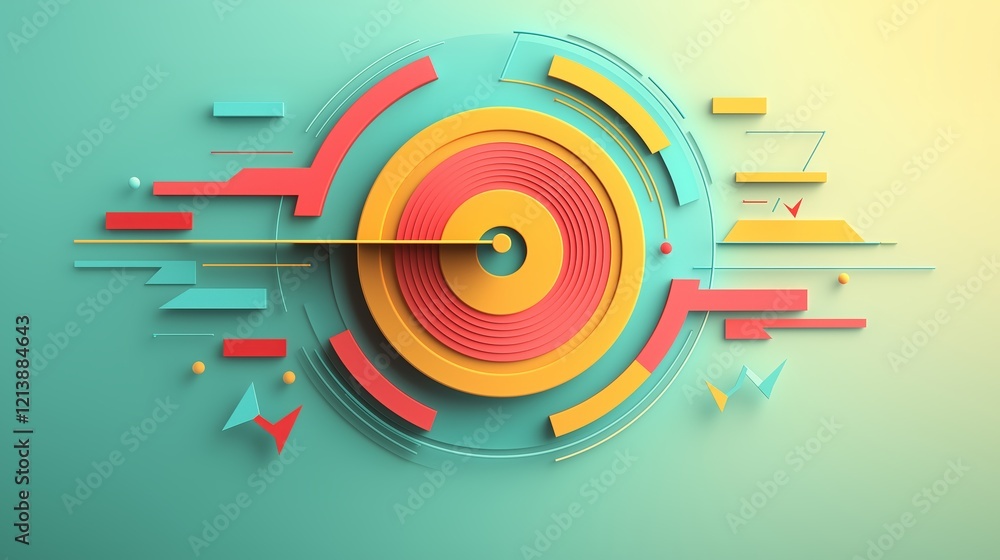 Poster abstract geometric design with circles and lines in bright colors