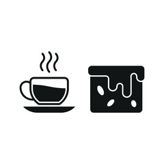 Tea mug drink and brownies food icons with a warm and comforting design