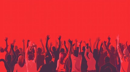 Red backdrop, cheering crowd, concert, celebration, event promotion