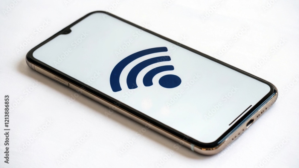 Poster a smartphone displaying a wi-fi signal icon, symbolizing connectivity and modern communication techn