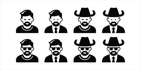Profile icon. Avatar icons set. Male head silhouettes. Vector