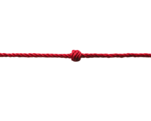 A red rope neatly tied with a secure knot.