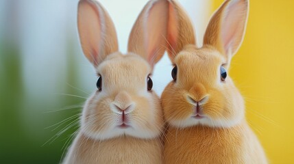 Fototapeta premium Cute rabbits pairing natural light animal photography garden close-up adorable companionship