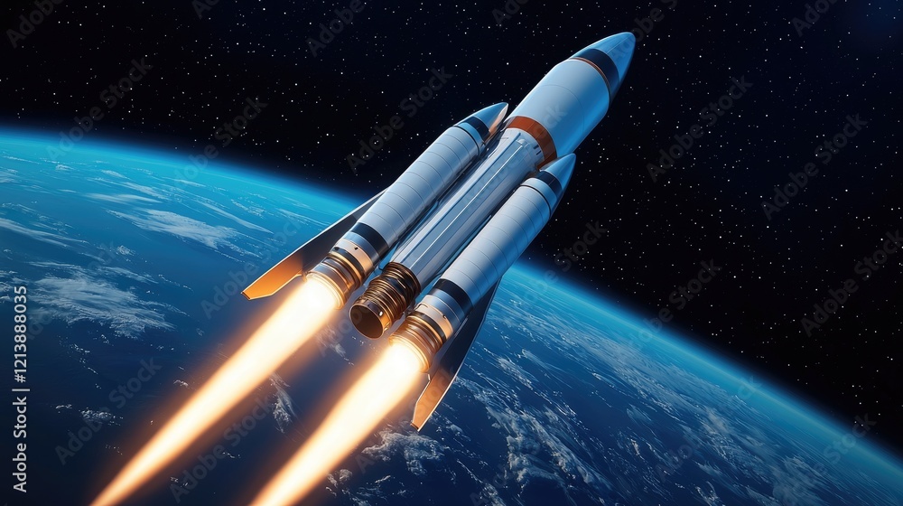 Poster rocket launch event low earth orbit space exploration cosmic environment dynamic viewpoint innovatio