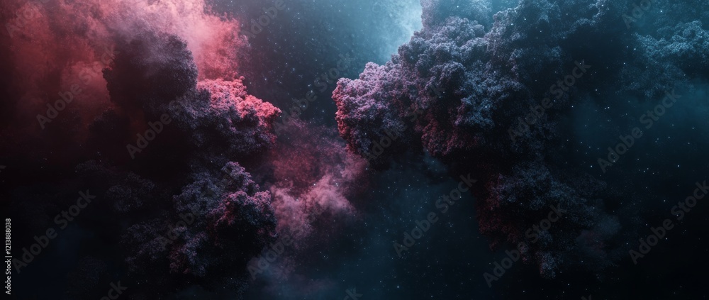 Poster futuristic molecular structure with abstract background in blue and purple shades for science concep