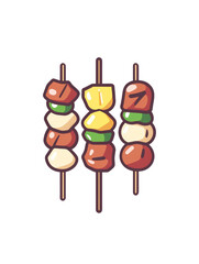 Colorful skewers of grilled food on sticks.