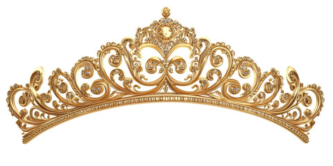 Isolated Golden Tiara Crown with Diamonds