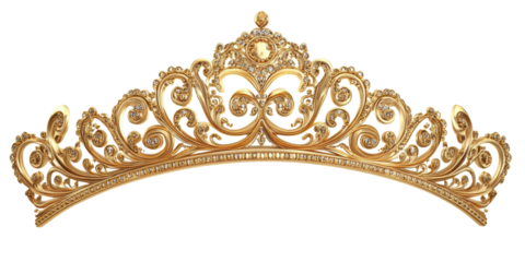 Isolated Golden Tiara Crown with Diamonds