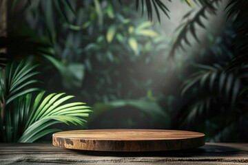 Obraz premium Photo of wood table in jungle as product display