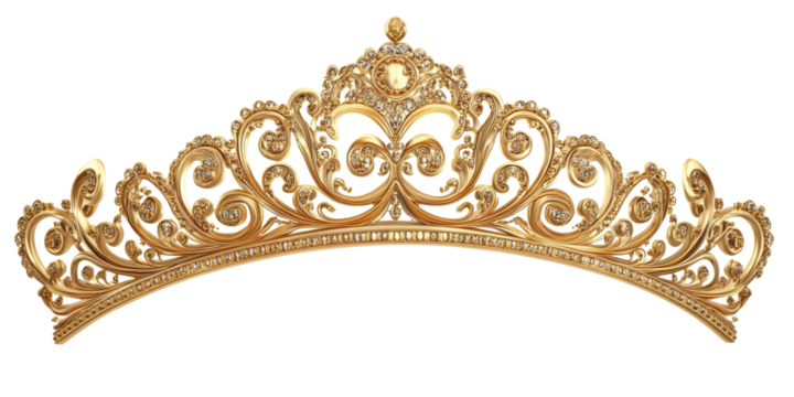Isolated Golden Tiara Crown with Diamonds