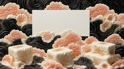 Elegant floral arrangement with blank card and textured background