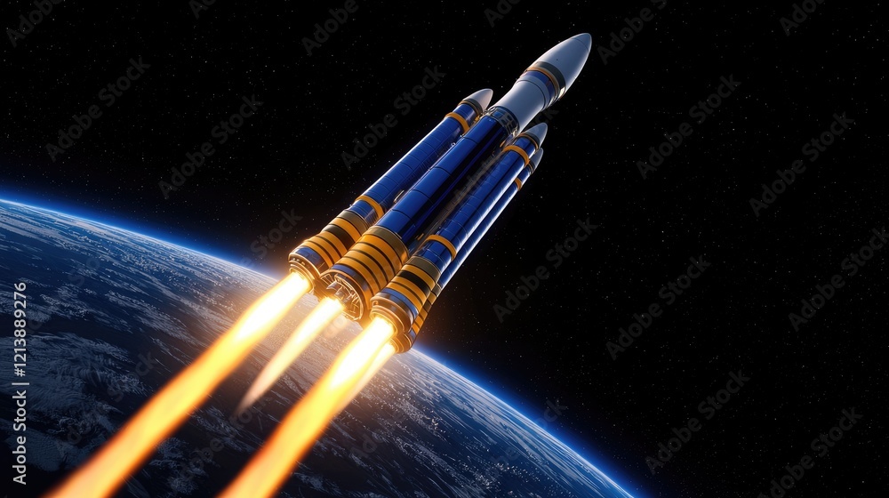 Poster rocket launch event outer space digital art cosmic environment dynamic viewpoint space exploration c