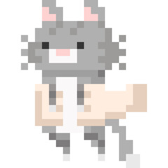 Pixel Cartoon Hand Holding A Cat