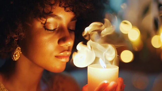 A serene and intimate portrait of individuals holding a glowing candle, surrounded by warm ambient light. The peaceful atmosphere emphasizes mindfulness, relaxation, and self-reflection