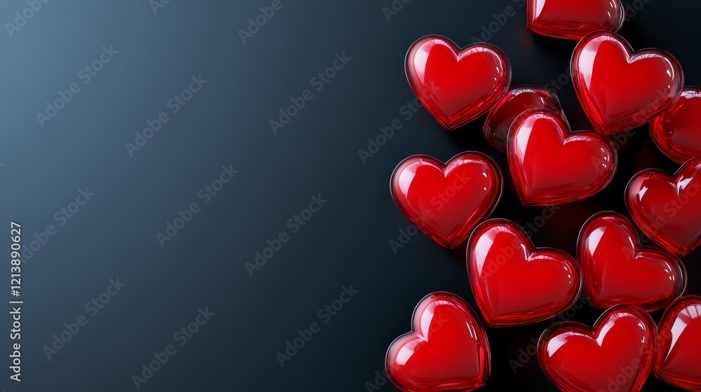 Aufkleber a black background with a row of red hearts. the hearts are arranged in a way that they are overlapp