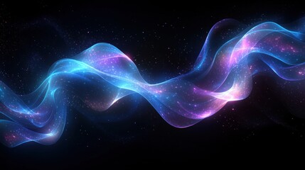 Colorful abstract waves with stars in dark background