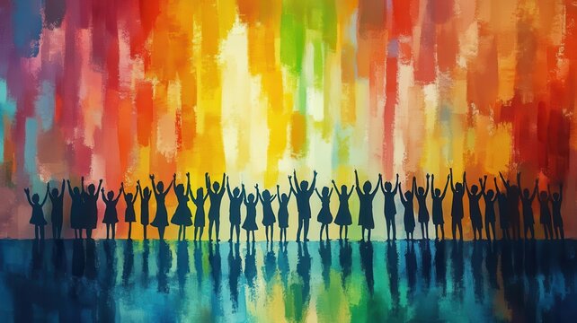 unity flat design front view success celebration water color colored pastel