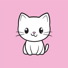 cute pretty cartoon white kitten cat vector on a pink background adorable for high quality print and for kids 