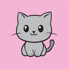 cute pretty cartoon grey kitten cat vector on a pink background adorable for high quality print and for kids 