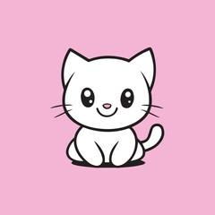 cute pretty cartoon white kitten cat vector on a pink background adorable for high quality print and for kids 