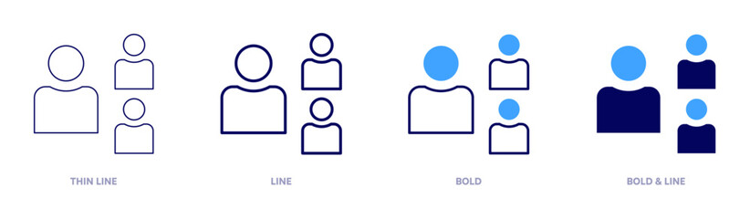 Team icon in 4 different styles. Thin Line, Line, Bold, and Bold Line. Duotone style. Editable stroke