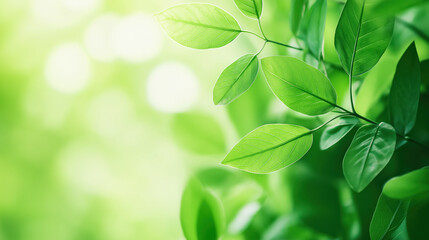 Lush green leaves in sunlight with vibrant nature background