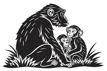 black and white illustration monkies