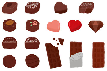 手書きの可愛くておしゃれなチョコレートのイラストセット