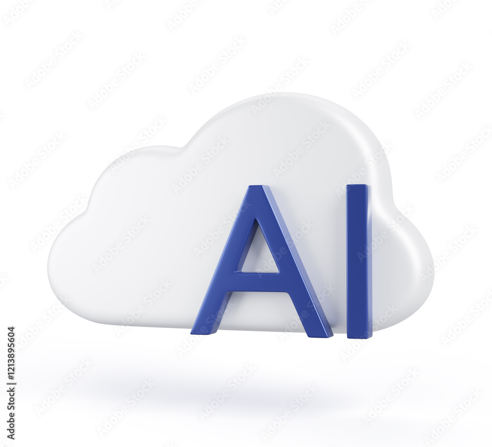 Fototapete AI cloud service 3d render icon. Cloud computing super computer with artificial intelligence technologies for business, industry, science and education, isolated element for ui design. 3D illustration