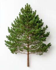 Lush Green Pine Tree Isolated on White Background A Vibrant and Detailed Studio Shot of a Single Evergreen Conifer