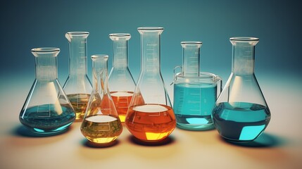 3D Isometric Formation of Chemistry Reaction Products in Beakers and Flasks
