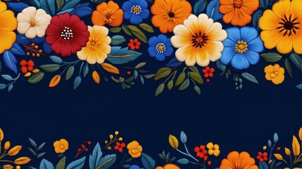 Vibrant Mexican Flower Pattern: Traditional Design for Cultural Decor and Textile Inspiration