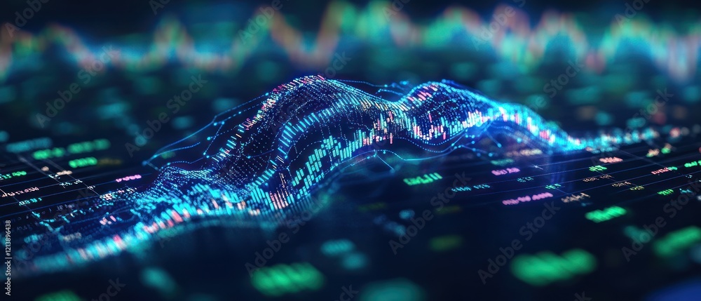 Poster digital waveform visualization with data streams flowing