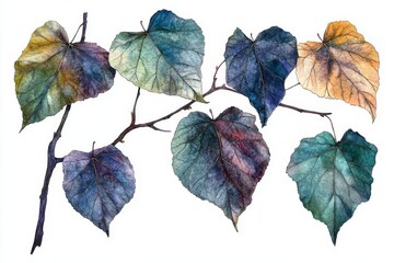 Fototapeta premium A selection of watercolor leaves showcasing different hues of green