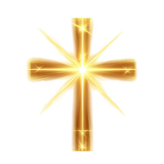 Isolated Gold Cross with Shining Rays