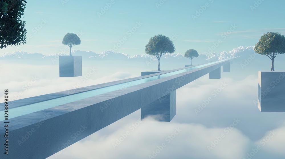 Poster a bridge with trees in the air and a stream running underneath
