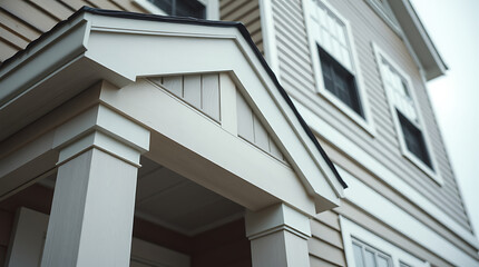 Elegant Home Exterior: Modern House Design with Classic Porch and Columns. High-quality Real Estate Photography