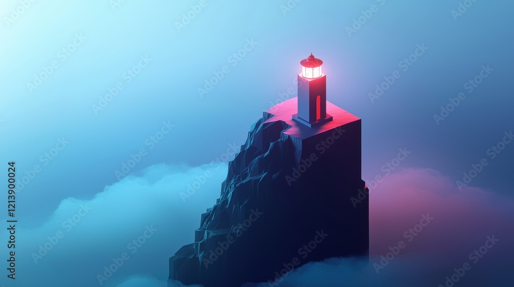 Poster a lighthouse is on a rocky cliff with a cloudy sky in the background