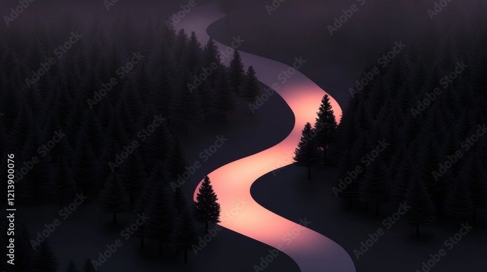 Canvas Prints a dark forest with a river running through it