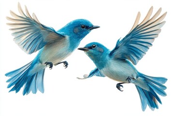 Obraz premium In flight, two bluebirds display vivid hues and graceful motions, rendered with meticulous watercolor art