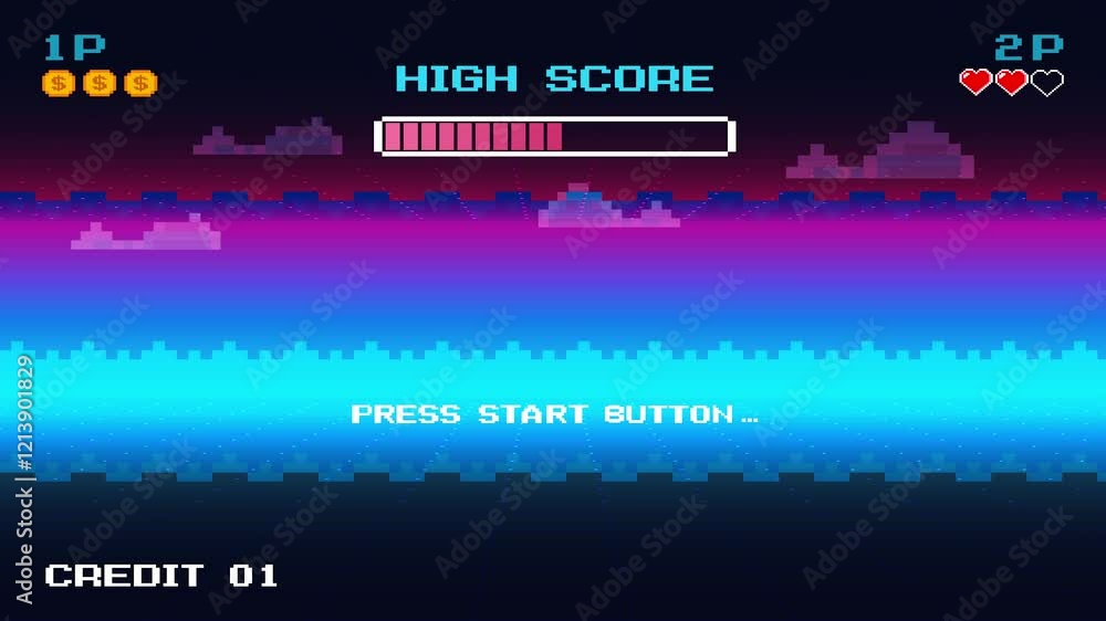 Poster level up. pixel art background. 8 bit game. retro game. for game assets. retro futurism sci-fi backg