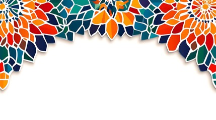 Colorful mosaic floral design arched border frame